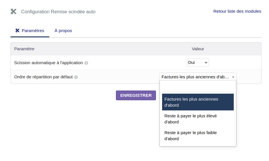 Réglages du module