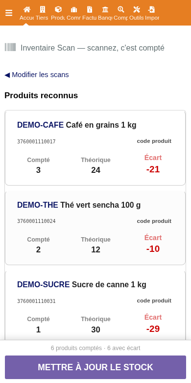 Le même récapitulatif sur smartphone, en fiches empilées