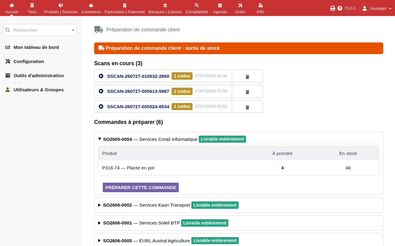 Préparation de commande : liste des commandes à préparer, livrabilité et liste de picking